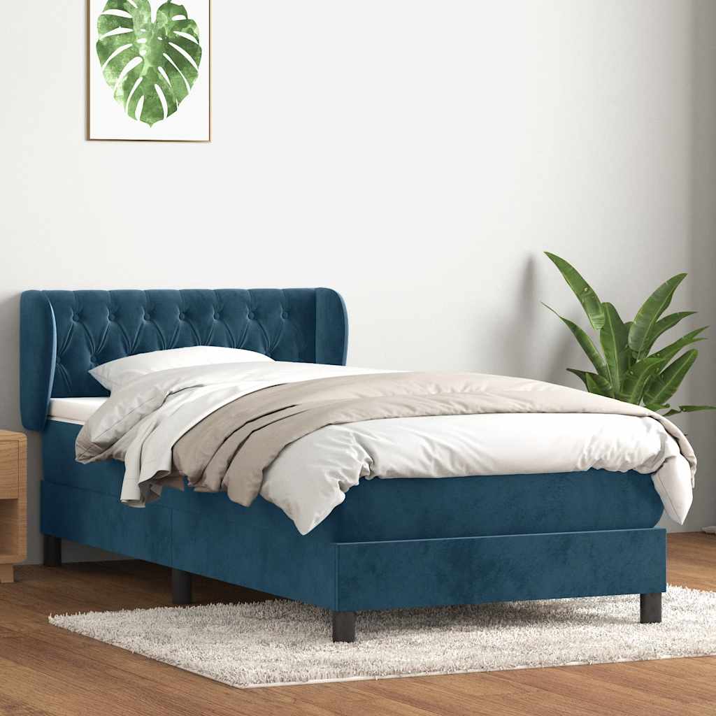 Boxspring met matras fluweel donkerblauw 100x220 cm