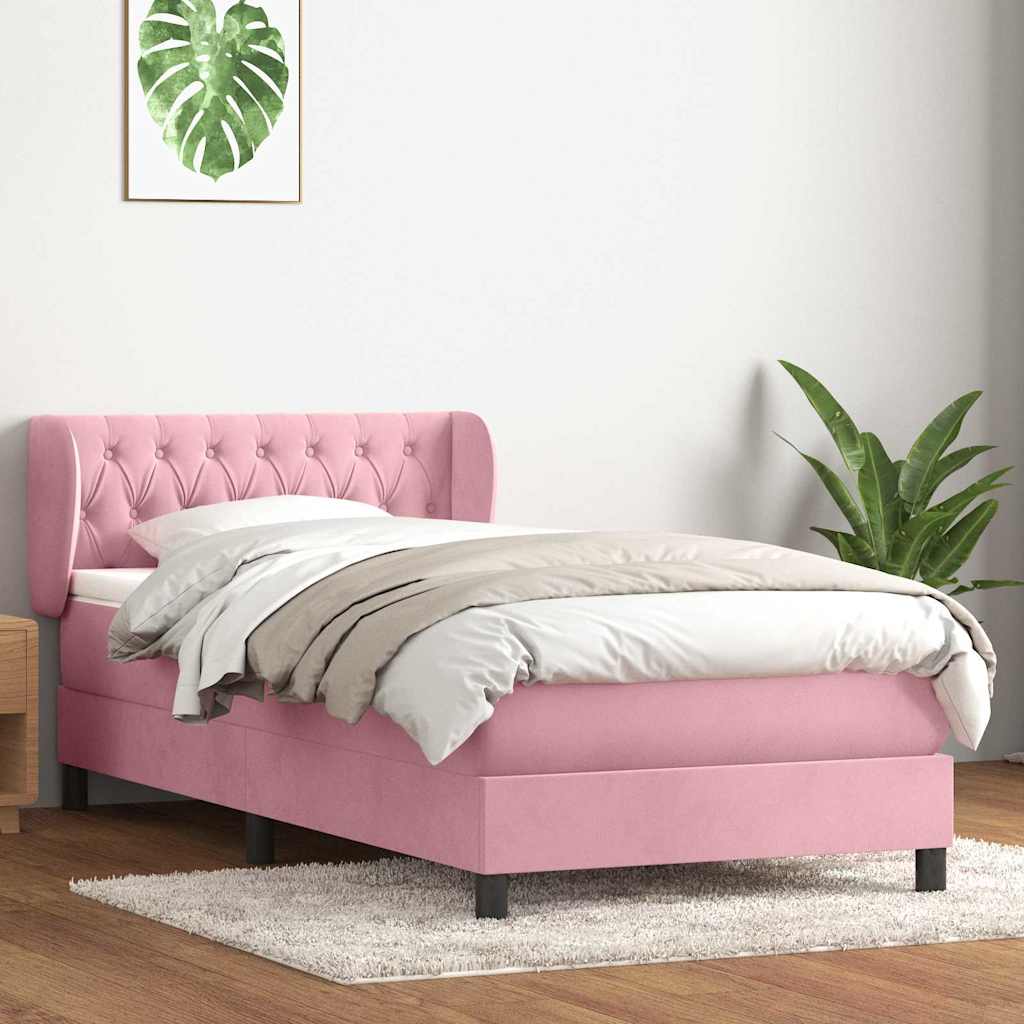 Boxspring met matras fluweel roze 100x220 cm
