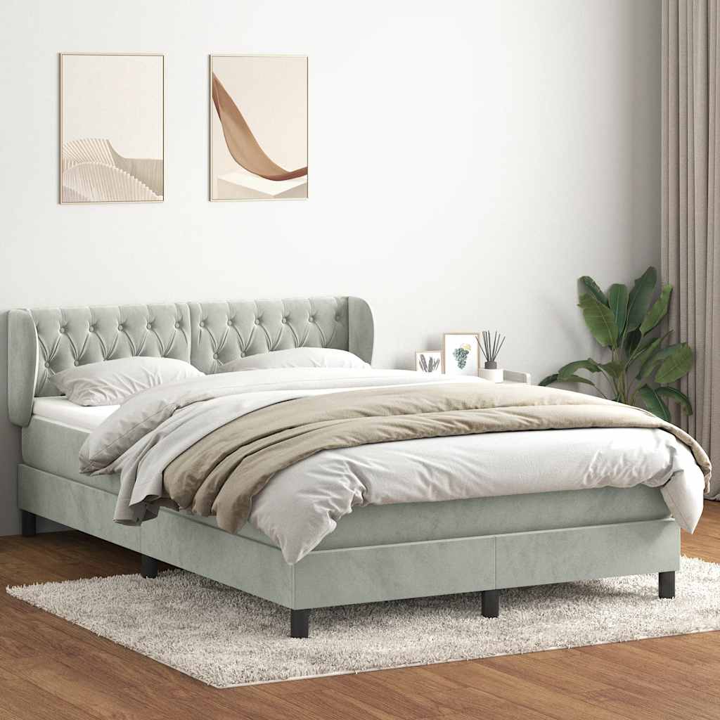 Boxspring met matras fluweel lichtgrijs 140x220 cm