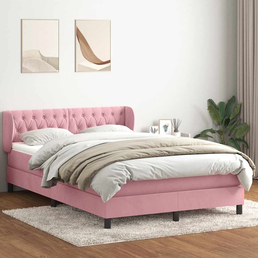 Boxspring met matras fluweel roze 140x220 cm is nu te koop bij PeponiXL, paradijselijk wonen!