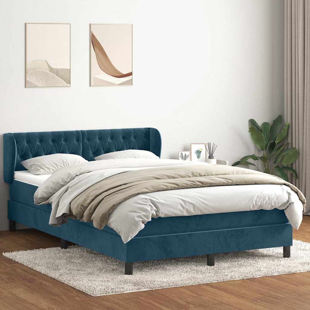 Boxspring met matras fluweel donkerblauw 160x220 cm