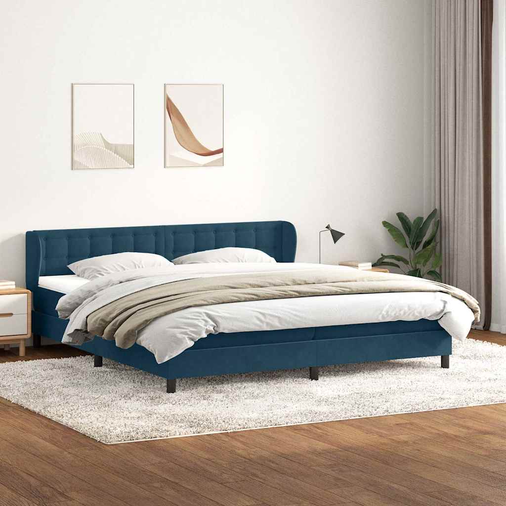 Boxspring met matrassen fluweel donkerblauw 180x210 cm