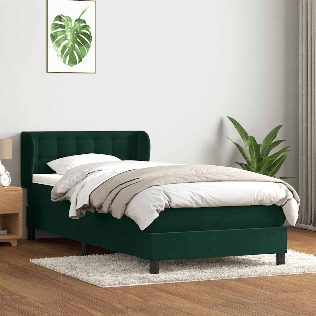 Boxspring met matras fluweel donkergroen 90x220 cm