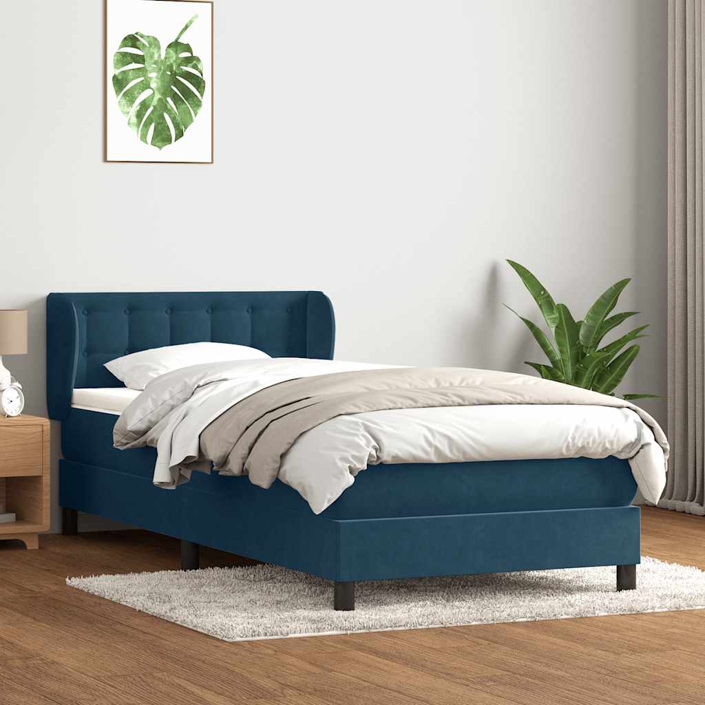 Boxspring met matras fluweel donkerblauw 90x220 cm