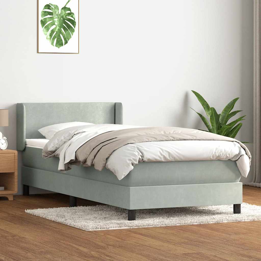 Boxspring met matras fluweel lichtgrijs 90x210 cm is nu te koop bij PeponiXL, paradijselijk wonen!