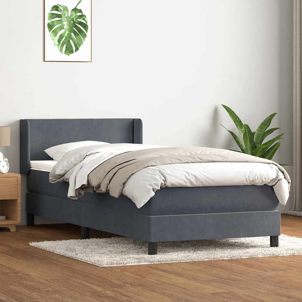 Boxspring met matras fluweel donkergrijs 100x210 cm