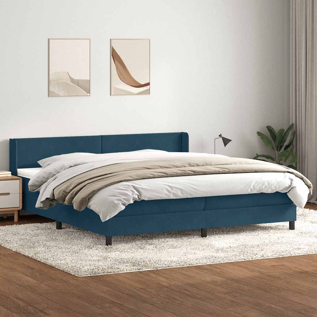 Boxspring met matras fluweel donkerblauw 180x210 cm