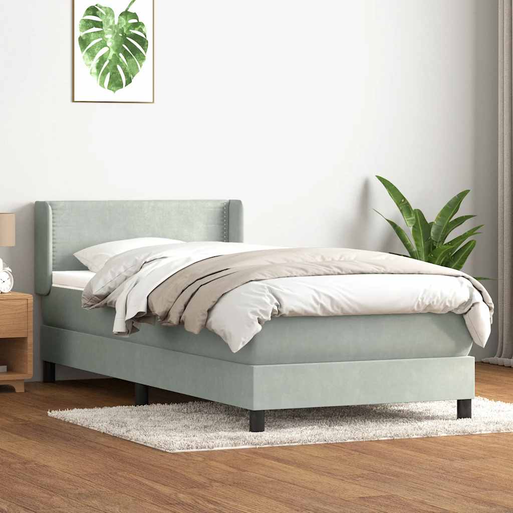 Boxspring met matras fluweel lichtgrijs 90x210 cm is nu te koop bij PeponiXL, paradijselijk wonen!