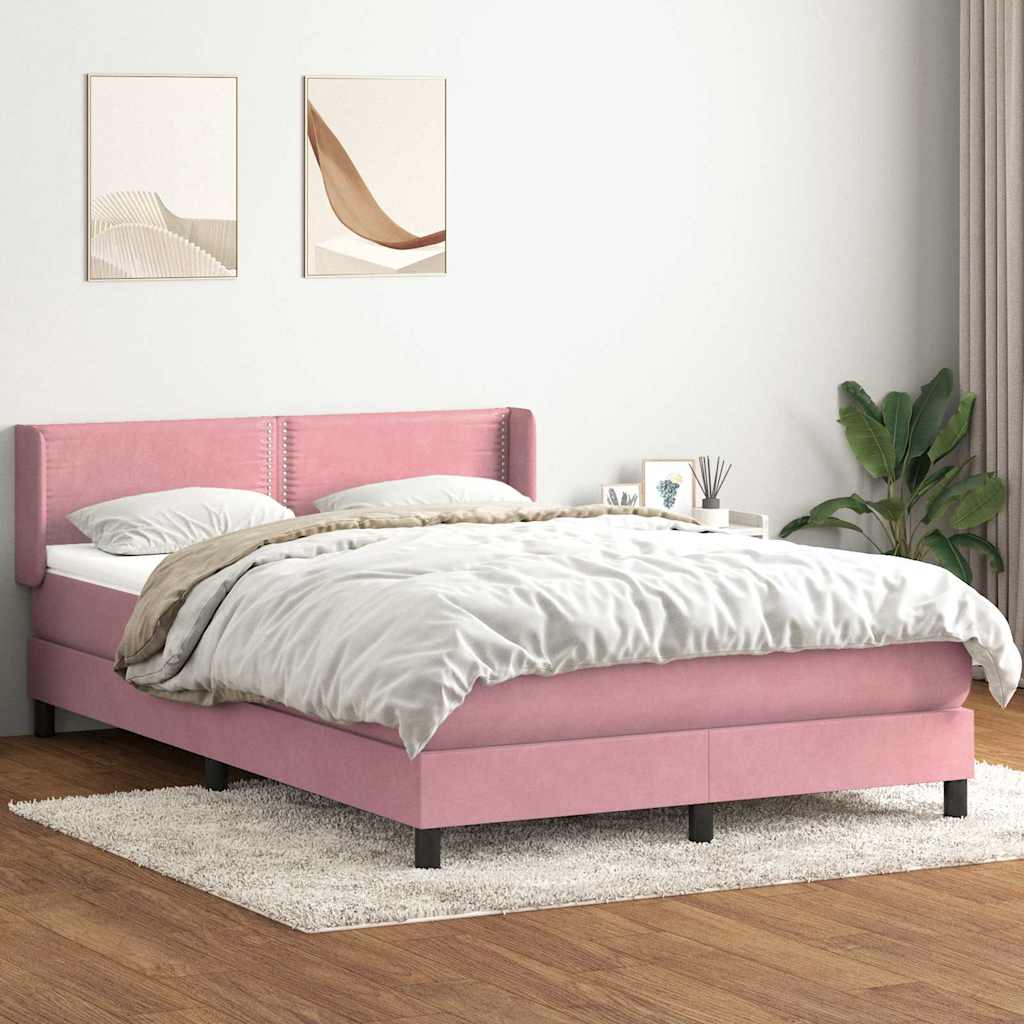 Boxspring met matras fluweel roze 140x210 cm