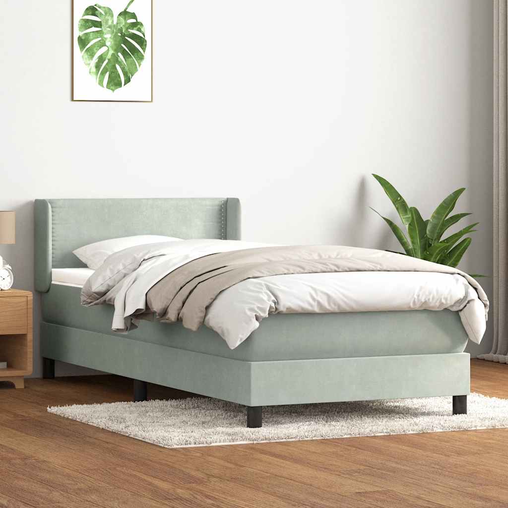 Boxspring met matras fluweel lichtgrijs 90x220 cm is nu te koop bij PeponiXL, paradijselijk wonen!