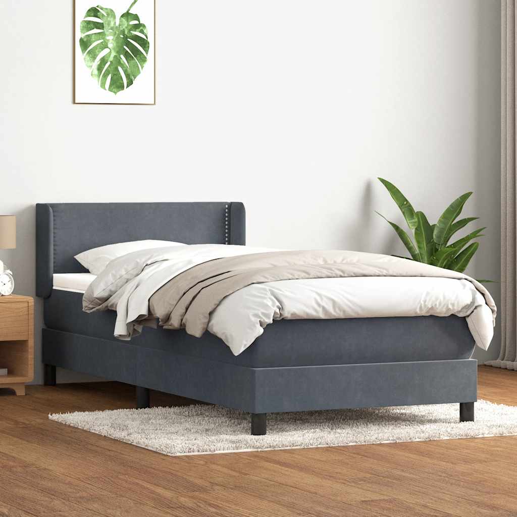 Boxspring met matras fluweel donkergrijs 90x220 cm is nu te koop bij PeponiXL, paradijselijk wonen!
