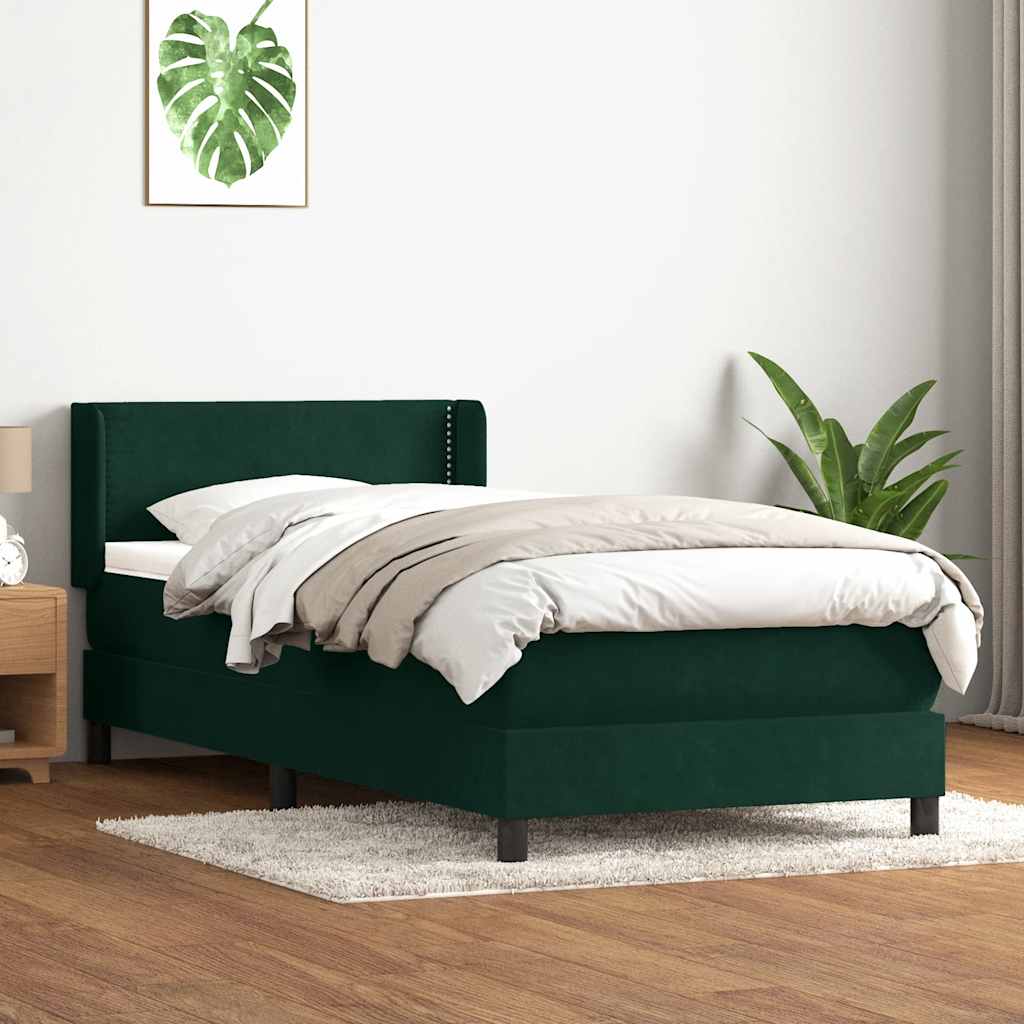 Boxspring met matras fluweel donkergroen 100x220 cm