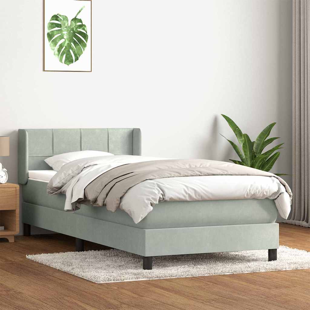 Boxspring met matras fluweel lichtgrijs 90x210 cm is nu te koop bij PeponiXL, paradijselijk wonen!