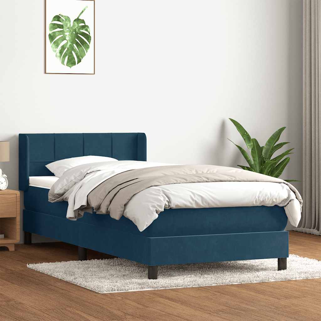 Boxspring met matras fluweel donkerblauw 90x210 cm