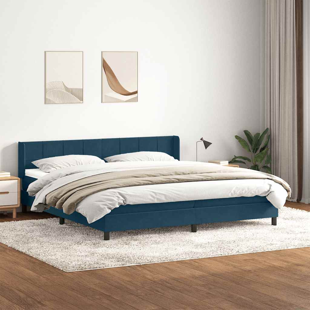 Boxspring met matras fluweel donkerblauw 180x220 cm