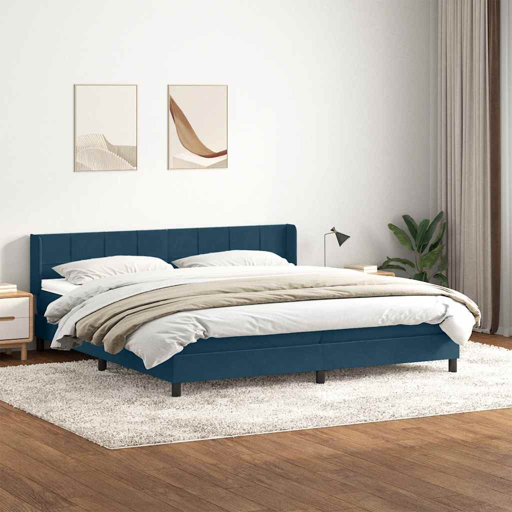 Boxspring met matras fluweel donkerblauw 200x220 cm