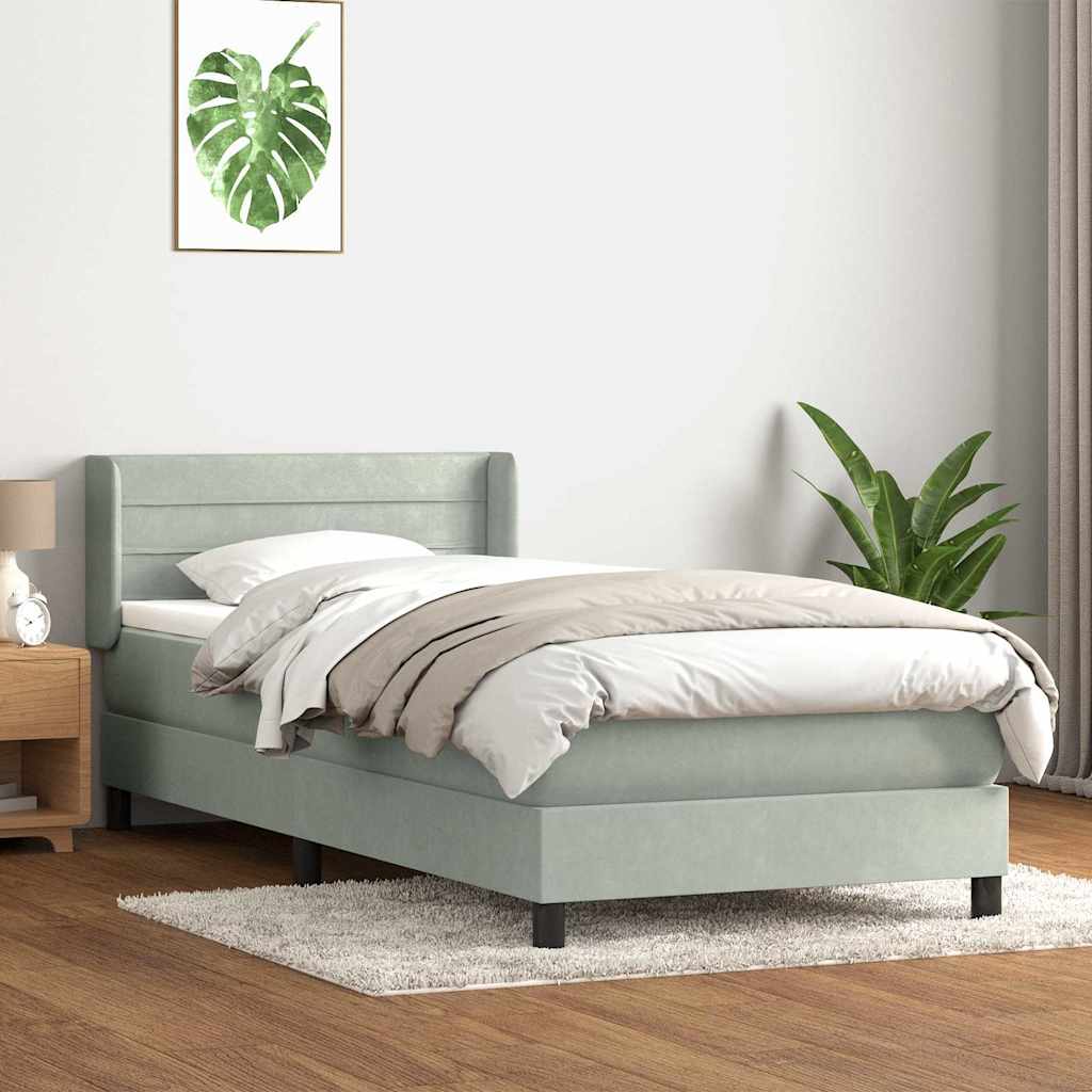 Boxspring met matras fluweel lichtgrijs 80x210 cm is nu te koop bij PeponiXL, paradijselijk wonen!