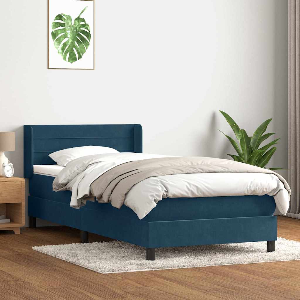 Boxspring met matras fluweel donkerblauw 80x210 cm