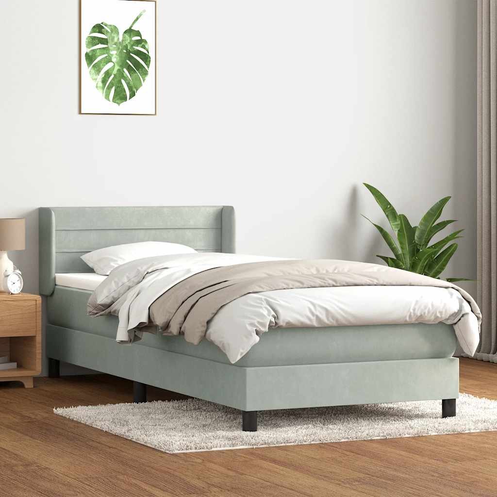 Boxspring met matras fluweel lichtgrijs 90x220 cm is nu te koop bij PeponiXL, paradijselijk wonen!