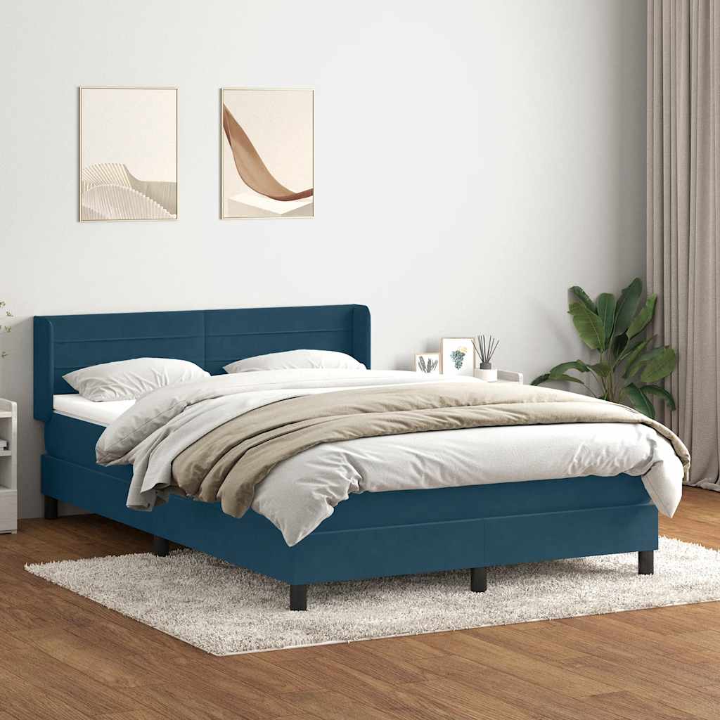 Boxspring met matras fluweel donkerblauw 160x220 cm