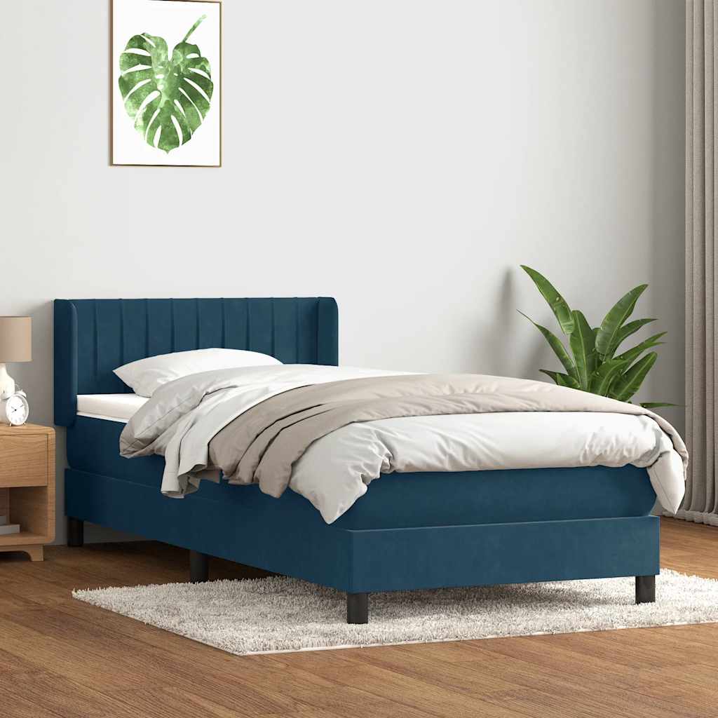 Boxspring met matras fluweel donkerblauw 100x220 cm