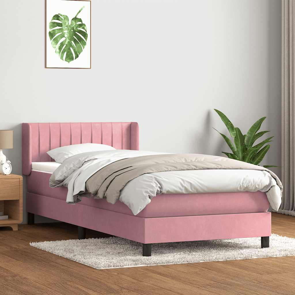 Boxspring met matras fluweel roze 100x220 cm