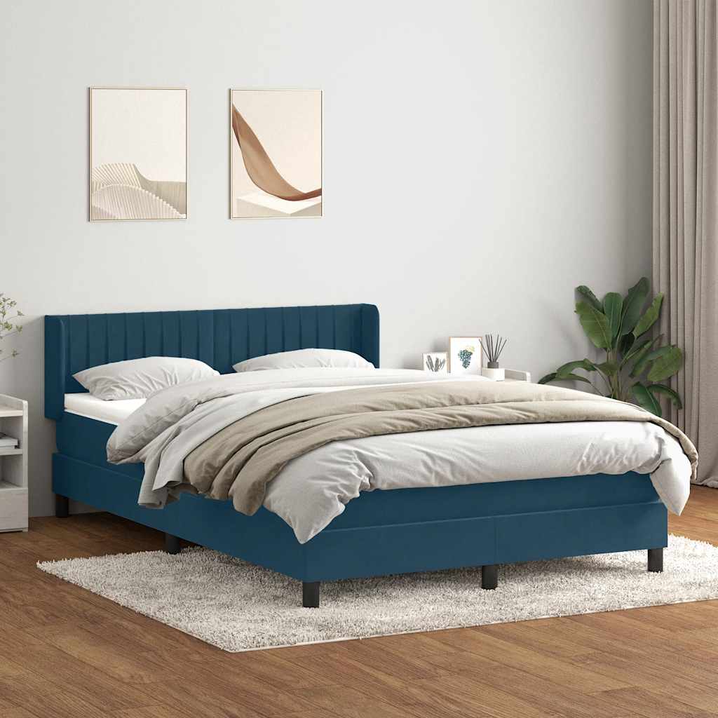Boxspring met matras fluweel donkerblauw 160x220 cm