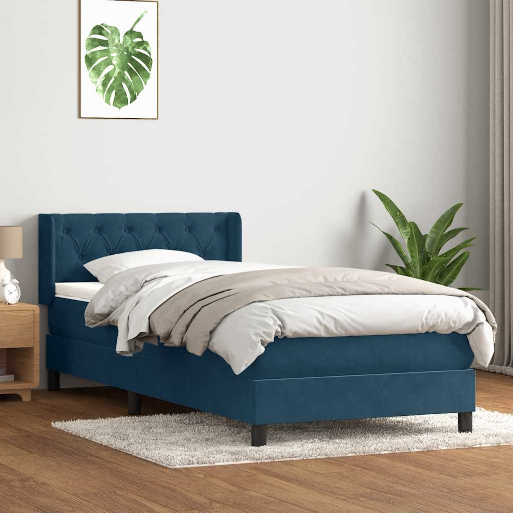 Boxspring met matras fluweel donkerblauw 80x220 cm