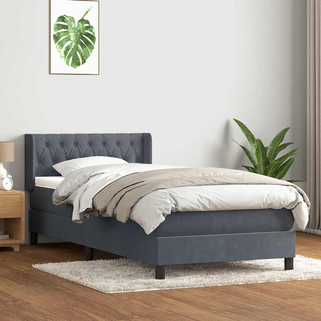 Boxspring met matras fluweel donkergrijs 90x220 cm is nu te koop bij PeponiXL, paradijselijk wonen!