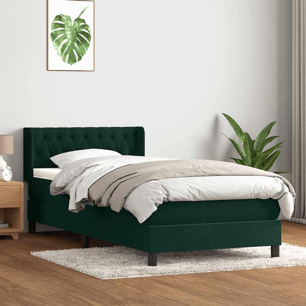 Boxspring met matras fluweel donkergroen 90x220 cm