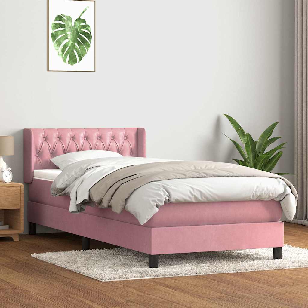 Boxspring met matras fluweel roze 100x220 cm