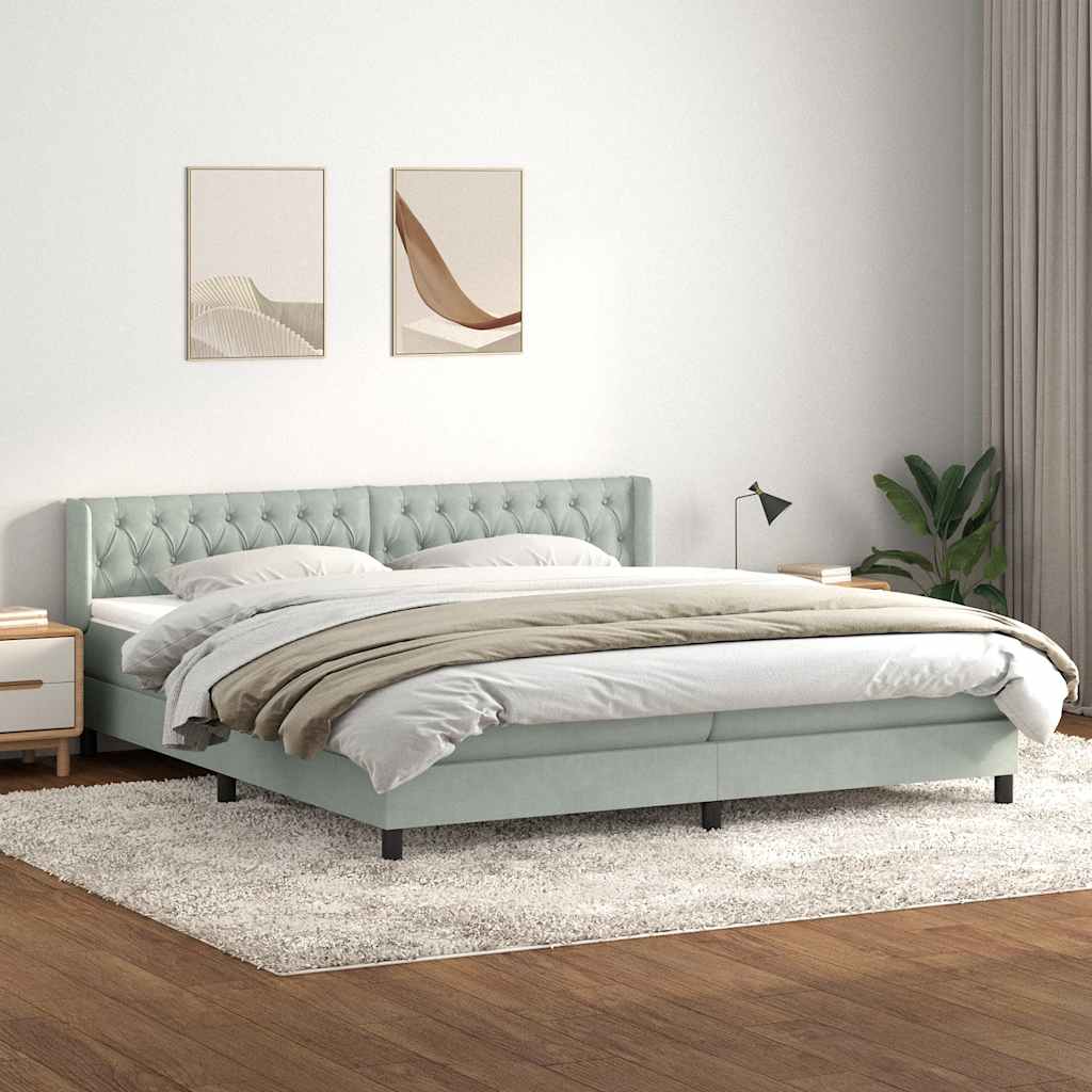 Boxspring met matras fluweel lichtgrijs 180x220 cm is nu te koop bij PeponiXL, paradijselijk wonen!