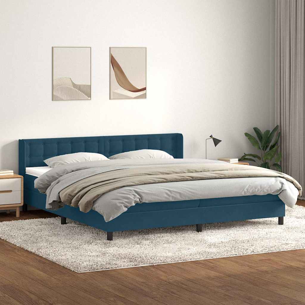 Boxspring met matras fluweel donkerblauw 180x210 cm