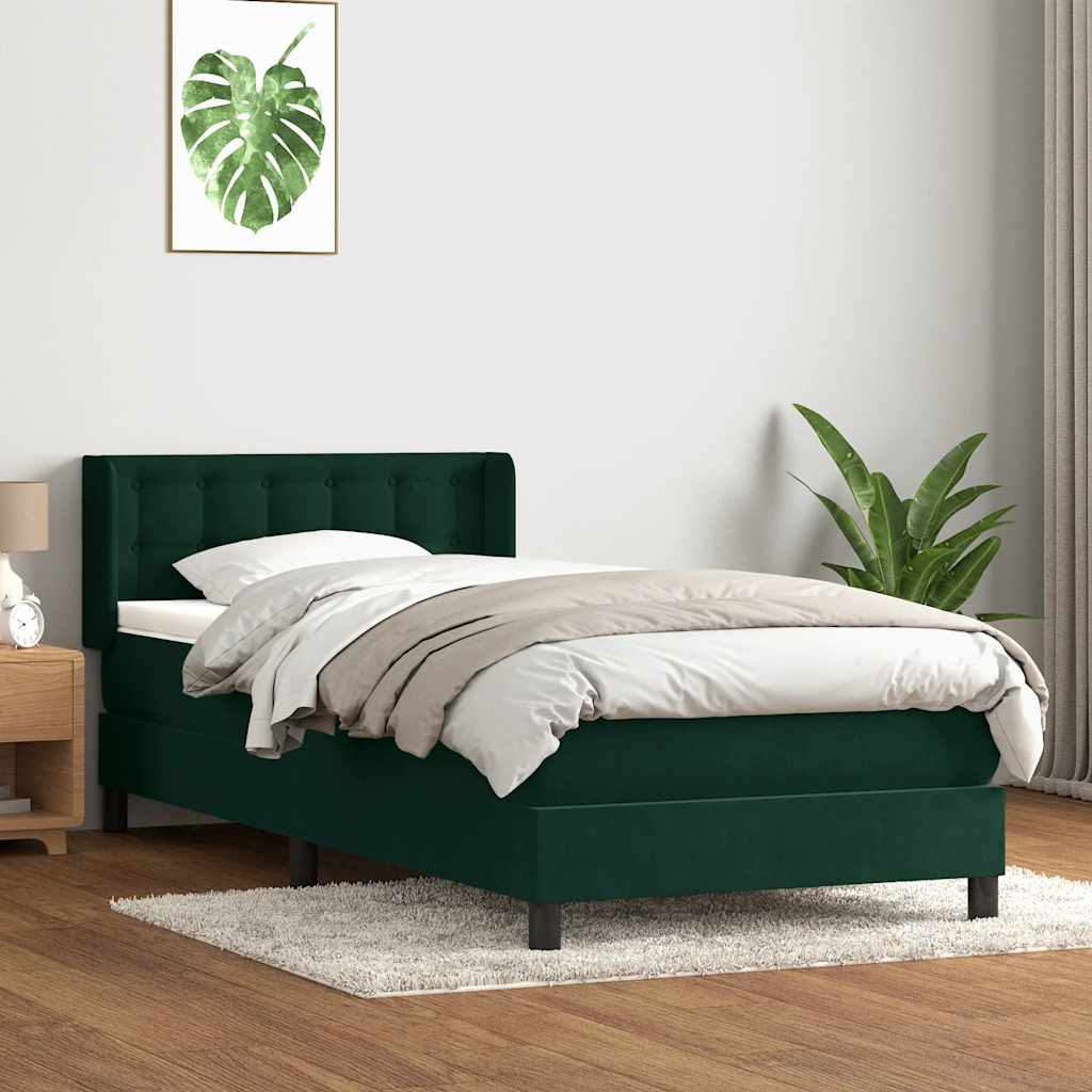 Boxspring met matras fluweel donkergroen 90x220 cm