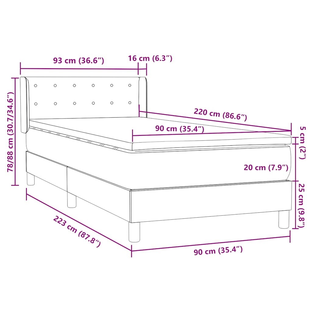 Boxspring met matras fluweel roze 90x220 cm is nu te koop bij PeponiXL, paradijselijk wonen!