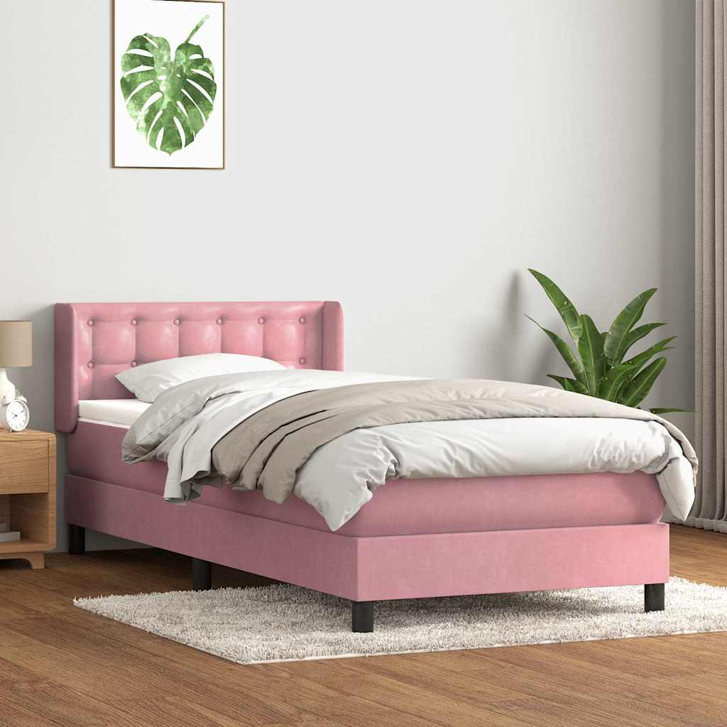 Boxspring met matras fluweel roze 90x220 cm is nu te koop bij PeponiXL, paradijselijk wonen!
