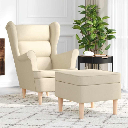 Fauteuil met voetenbankje stof crèmekleurig is nu te koop bij PeponiXL, paradijselijk wonen!