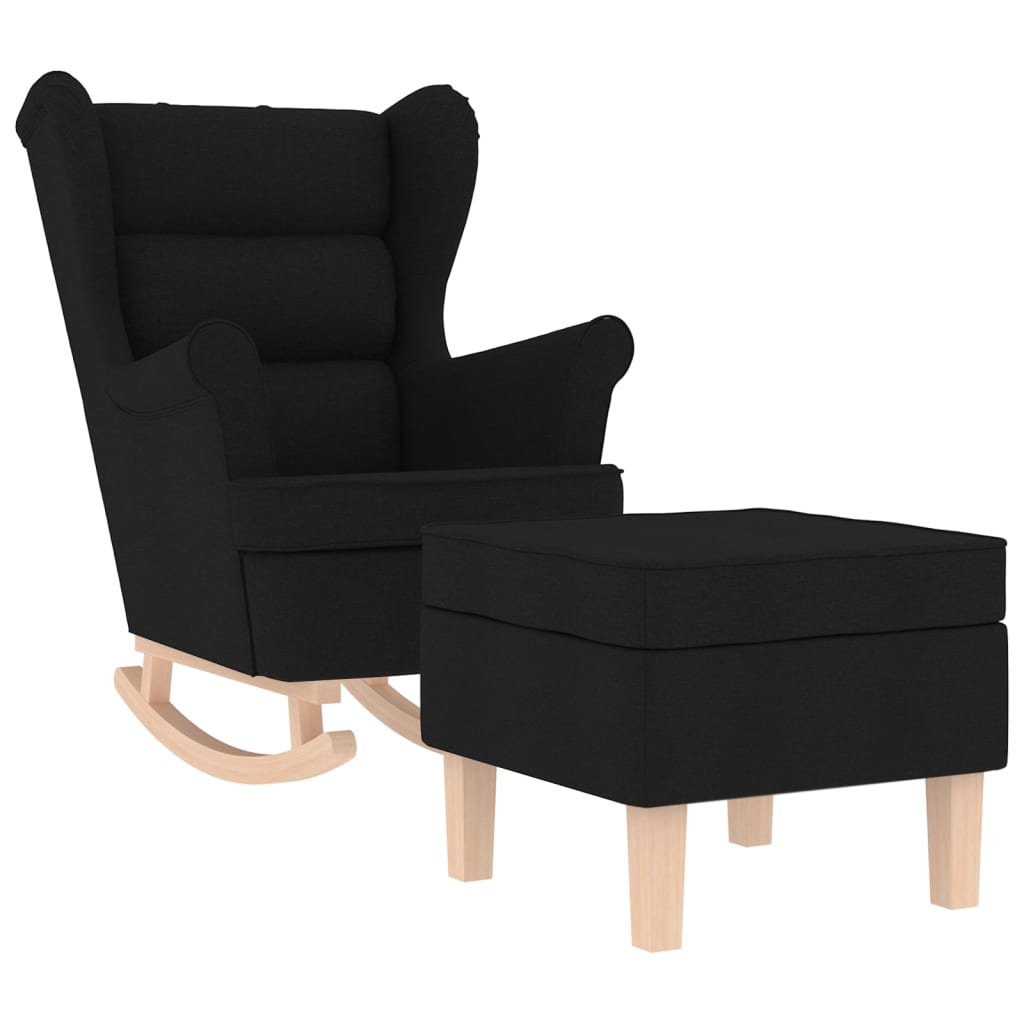 Schommelstoel met voetenbank stof zwart is nu te koop bij PeponiXL, paradijselijk wonen!