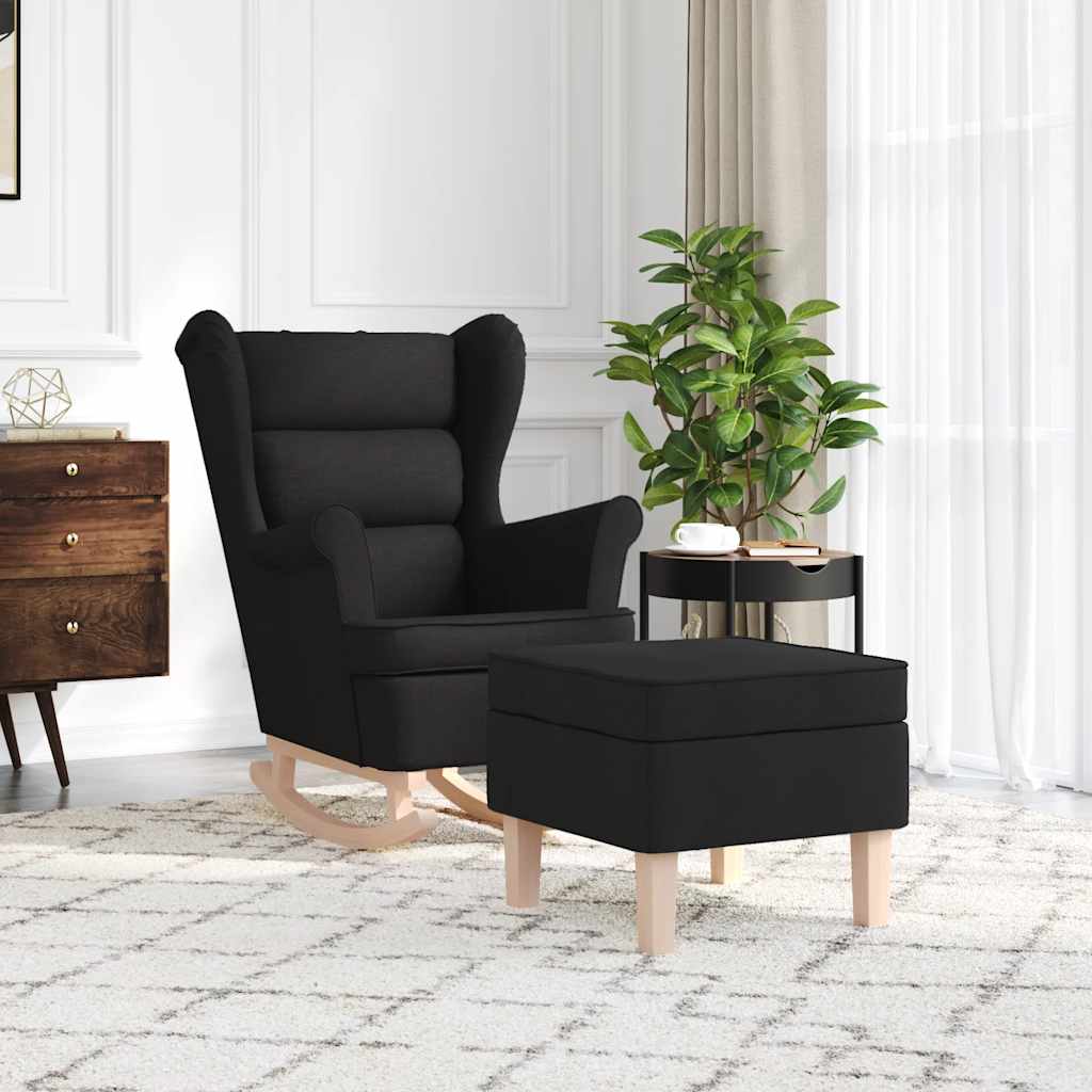 Schommelstoel met voetenbank stof zwart is nu te koop bij PeponiXL, paradijselijk wonen!