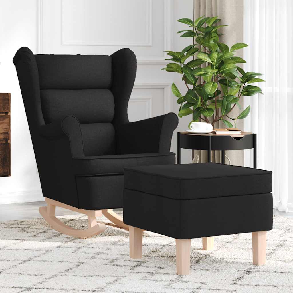 Schommelstoel met voetenbank stof zwart is nu te koop bij PeponiXL, paradijselijk wonen!