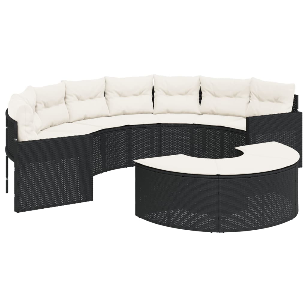 Tuinbank met kussens halfrond poly rattan zwart is nu te koop bij PeponiXL, paradijselijk wonen!