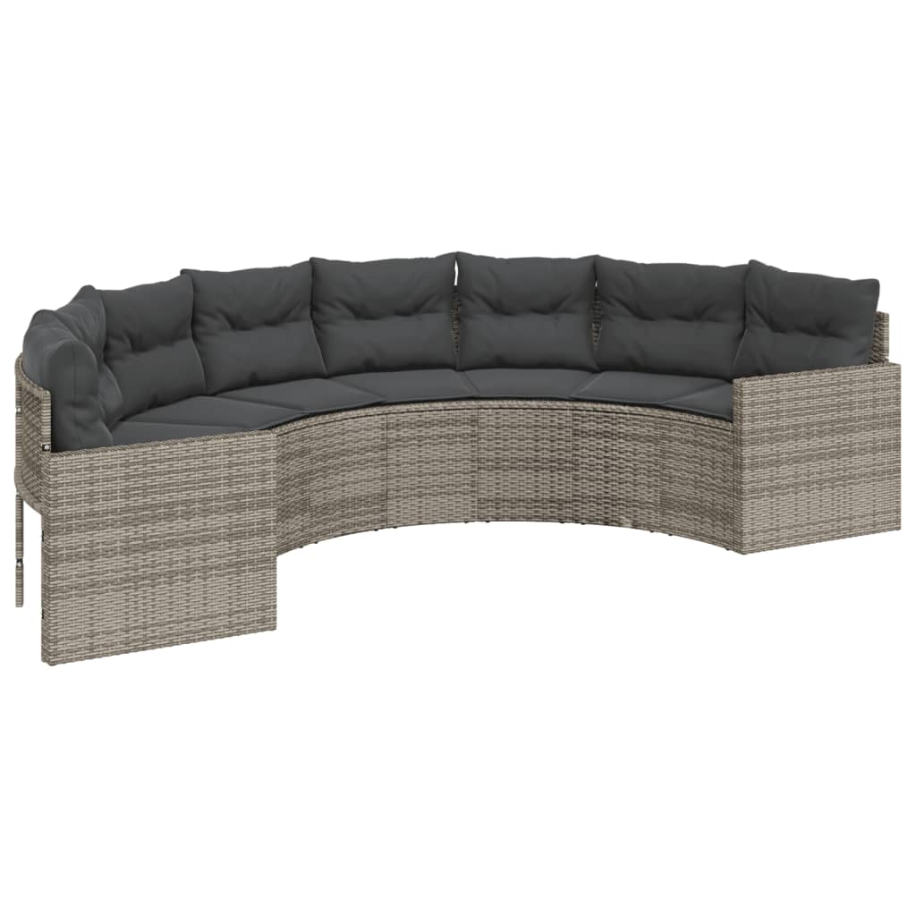 Tuinbank met kussens halfrond poly rattan grijs is nu te koop bij PeponiXL, paradijselijk wonen!
