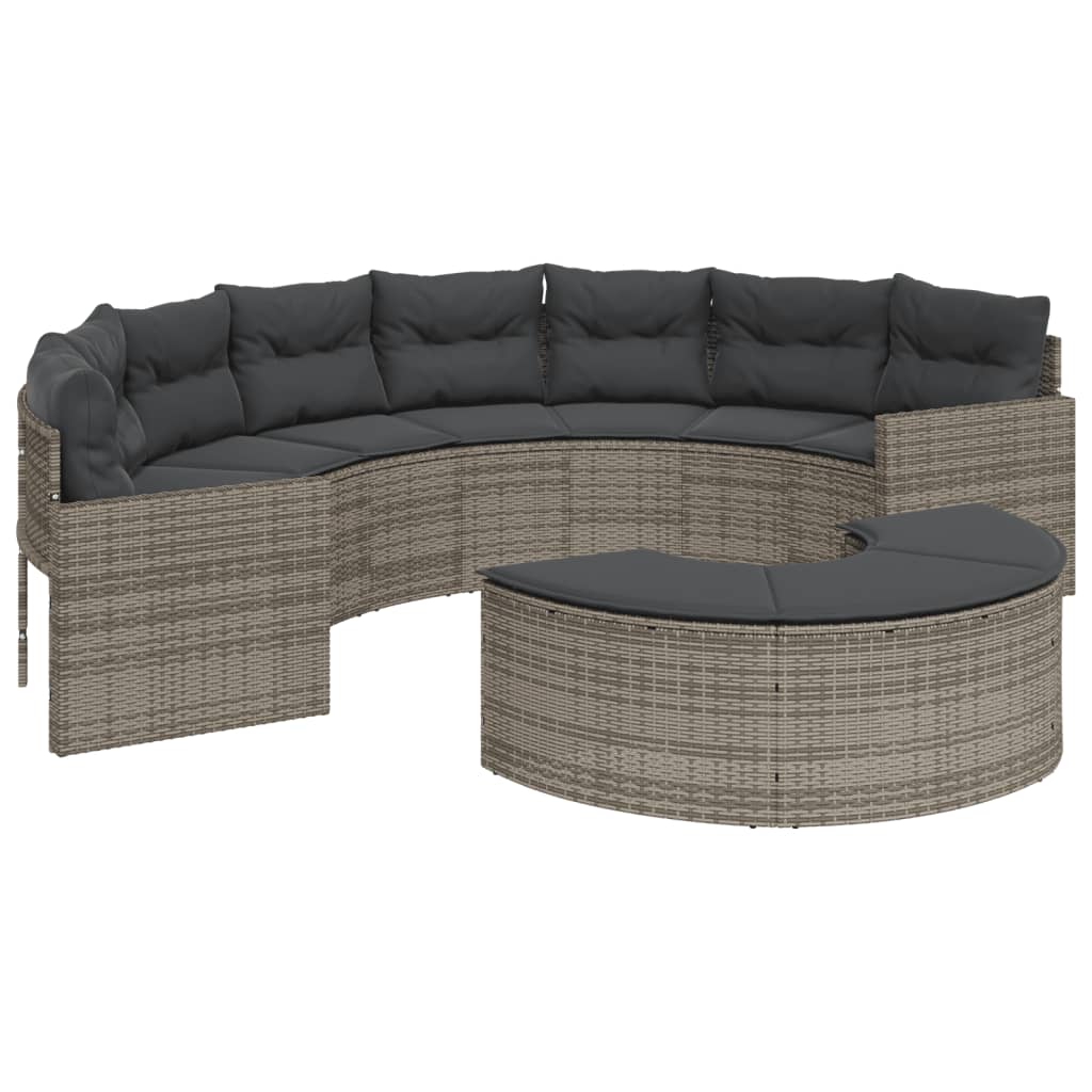 Tuinbank met kussens halfrond poly rattan grijs is nu te koop bij PeponiXL, paradijselijk wonen!