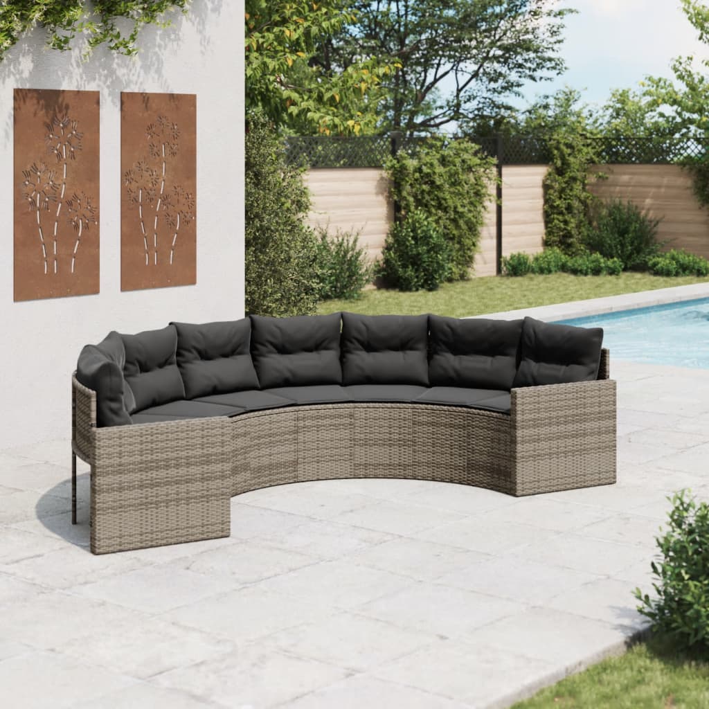 Tuinbank met kussens halfrond poly rattan grijs is nu te koop bij PeponiXL, paradijselijk wonen!
