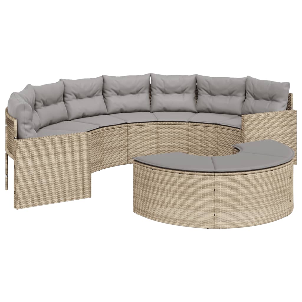 Tuinbank met kussens halfrond poly rattan beige is nu te koop bij PeponiXL, paradijselijk wonen!