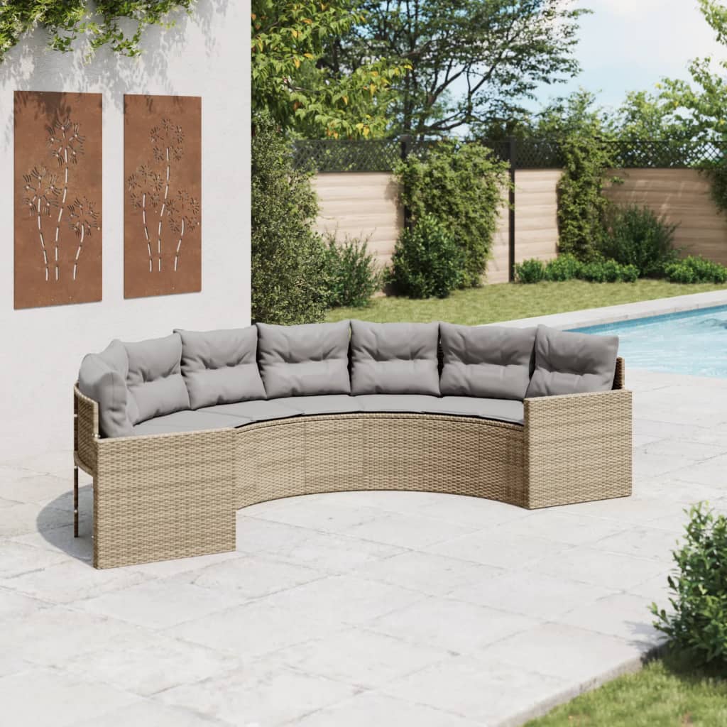 Tuinbank met kussens halfrond poly rattan beige is nu te koop bij PeponiXL, paradijselijk wonen!
