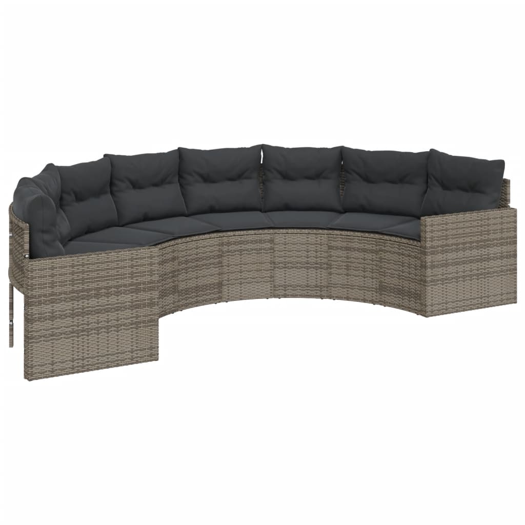 Tuinbank met tafel en kussens halfrond poly rattan grijs is nu te koop bij PeponiXL, paradijselijk wonen!