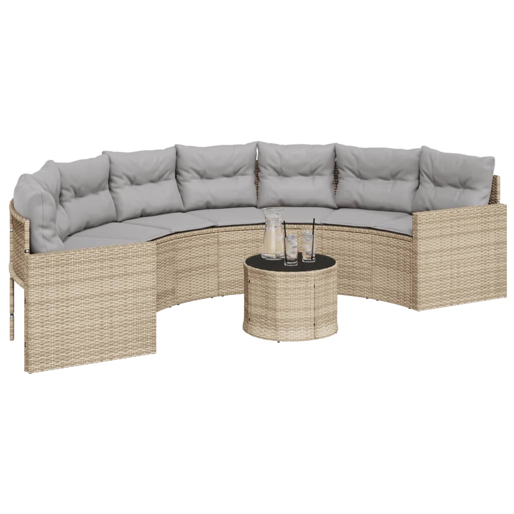 Tuinbank met tafel en kussens halfrond poly rattan beige is nu te koop bij PeponiXL, paradijselijk wonen!