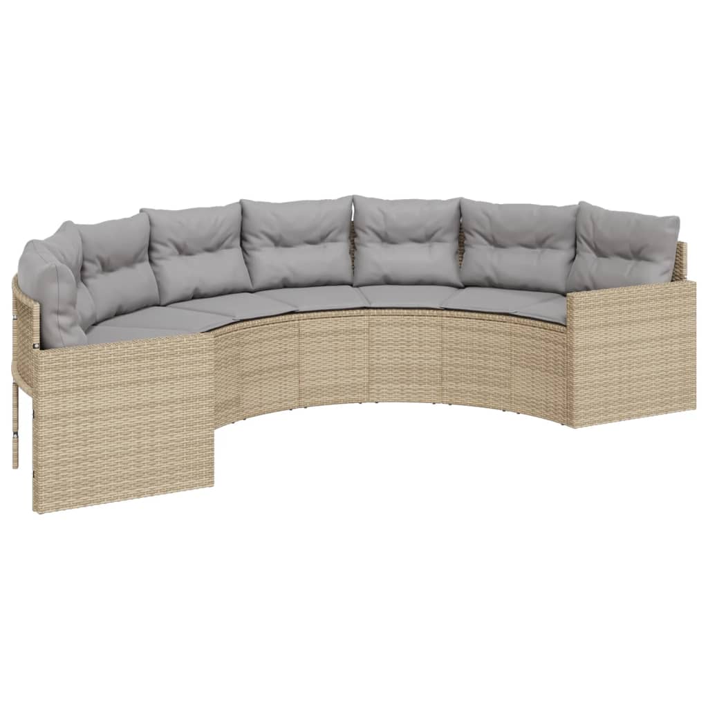 Tuinbank met tafel en kussens halfrond poly rattan beige is nu te koop bij PeponiXL, paradijselijk wonen!