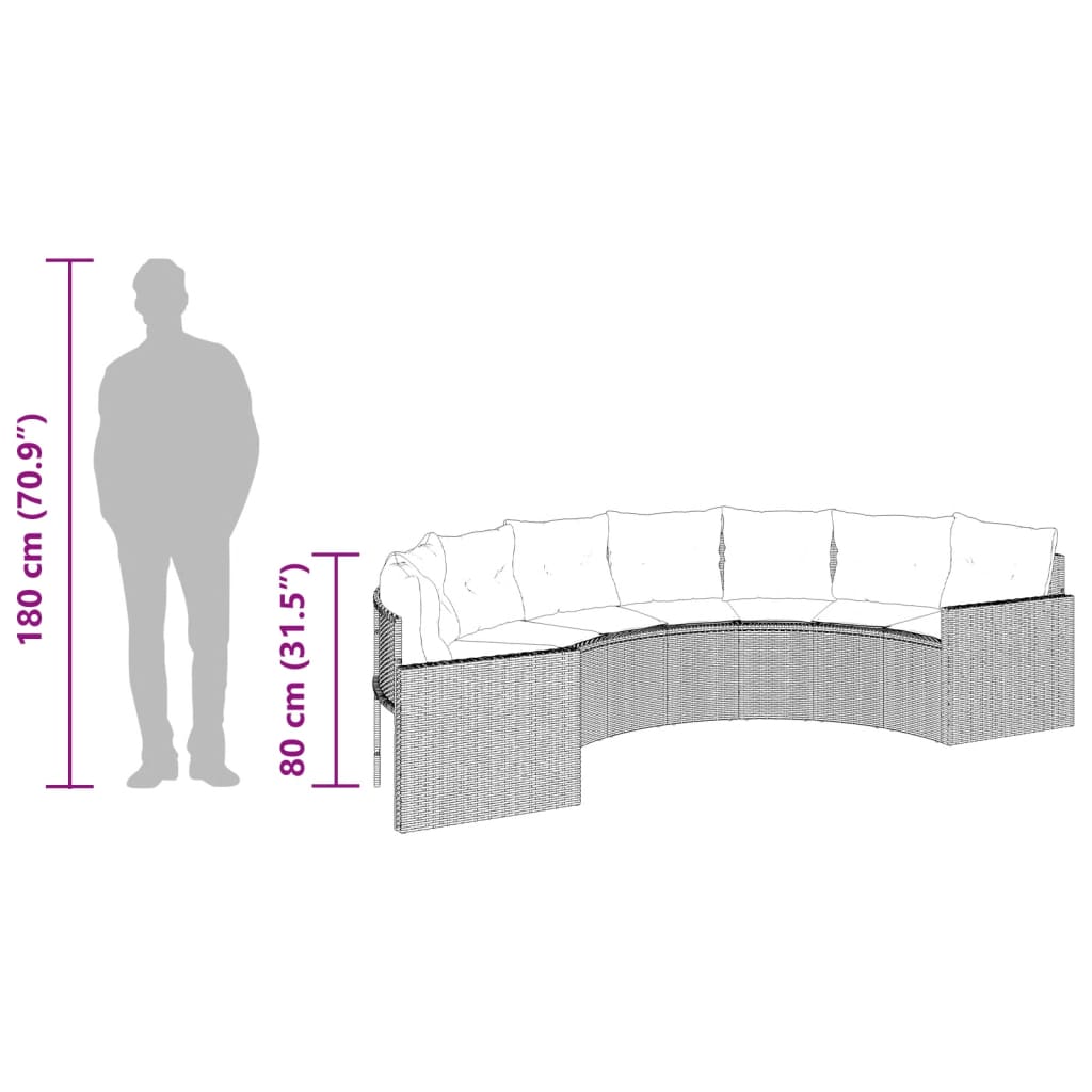 Tuinbank met tafel en kussens halfrond poly rattan zwart is nu te koop bij PeponiXL, paradijselijk wonen!